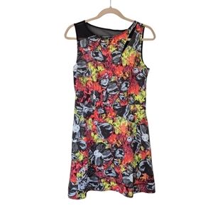 Rachel Roy Abstract Print Sleveless Mini Dress Asymmetric Mesh Details